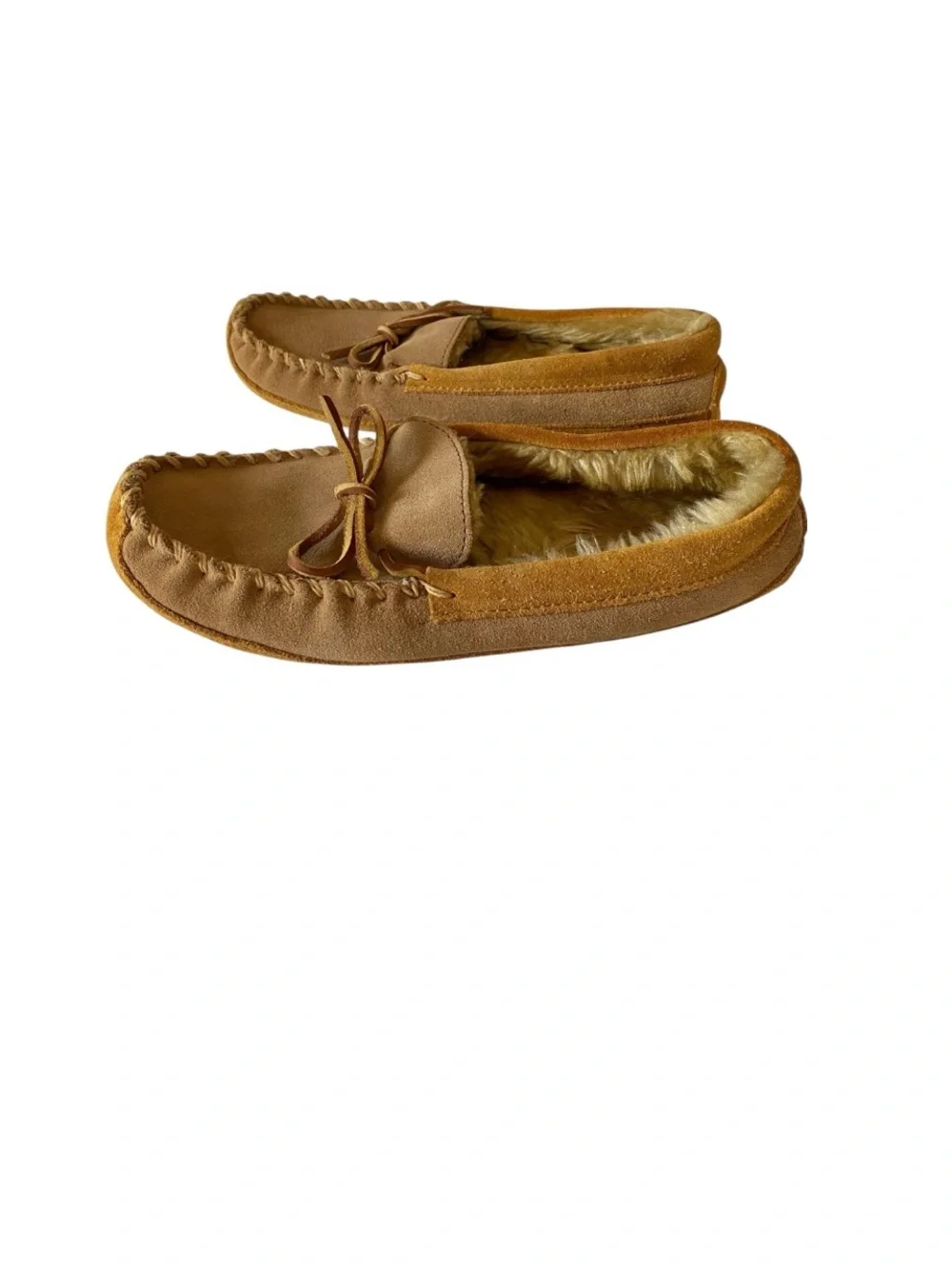 L.L. Bean Wicked Good Suede Leather Faux Fur Lined Moccasin Slippers Kids Sz 5